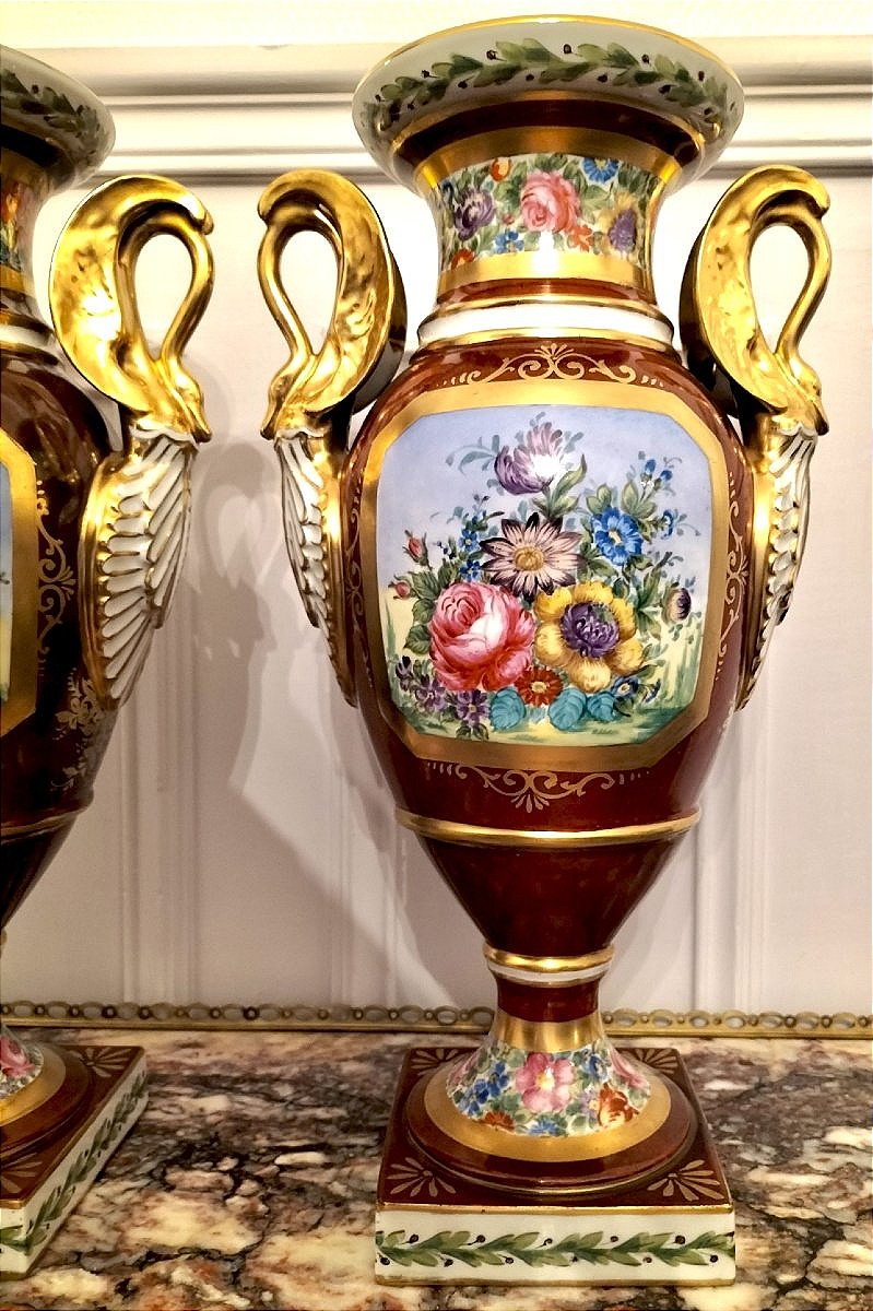 Importante paire de vases en porcelaine de Paris -photo-2