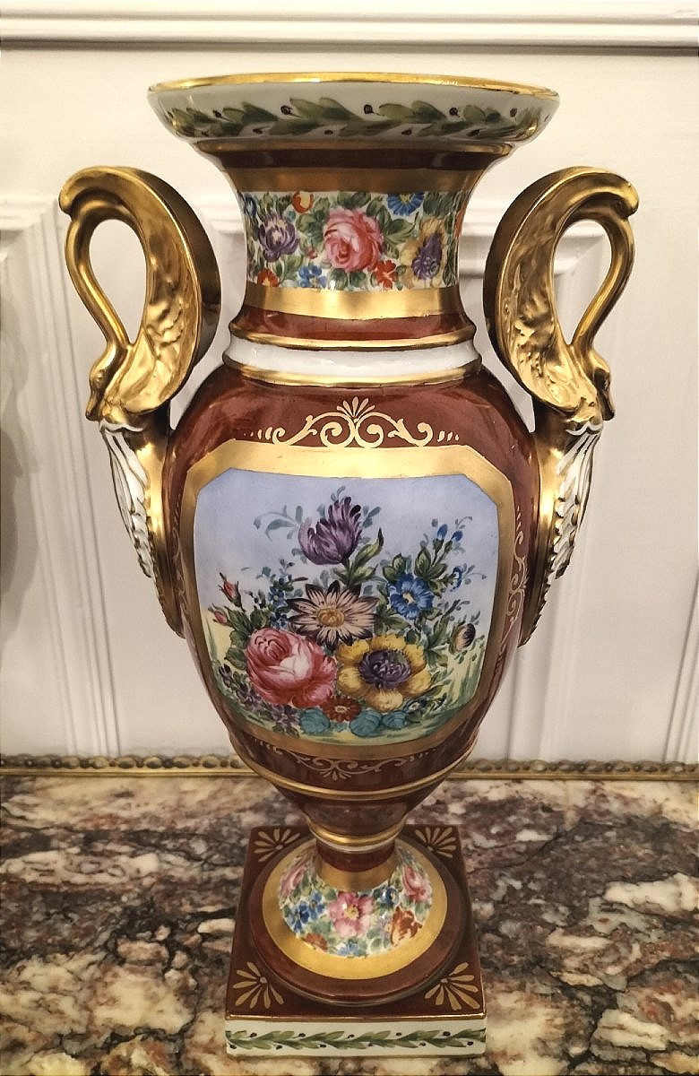 Importante paire de vases en porcelaine de Paris -photo-4