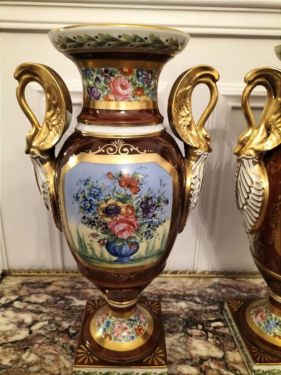 Importante paire de vases en porcelaine de Paris -photo-5