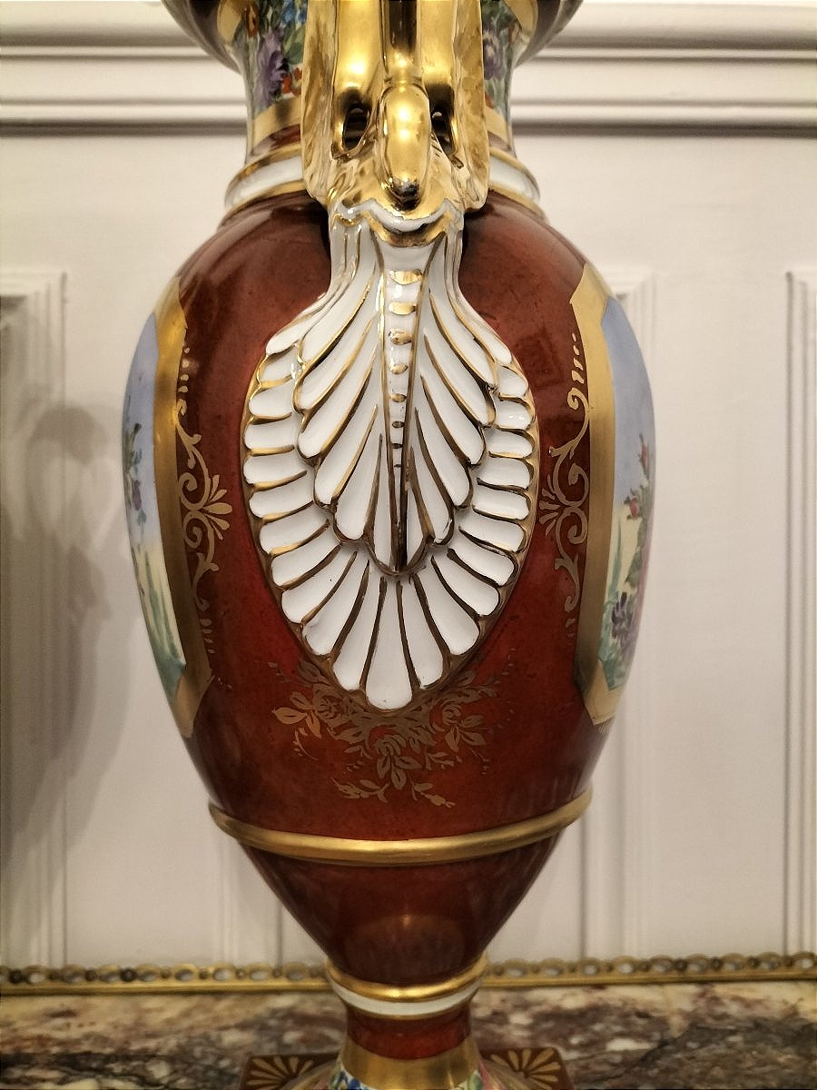 Importante paire de vases en porcelaine de Paris -photo-7