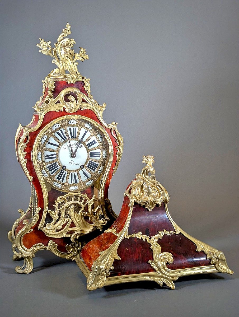 Cartel mural en laque rouge et bronze doré style Louis XV 19ème siècle -photo-1