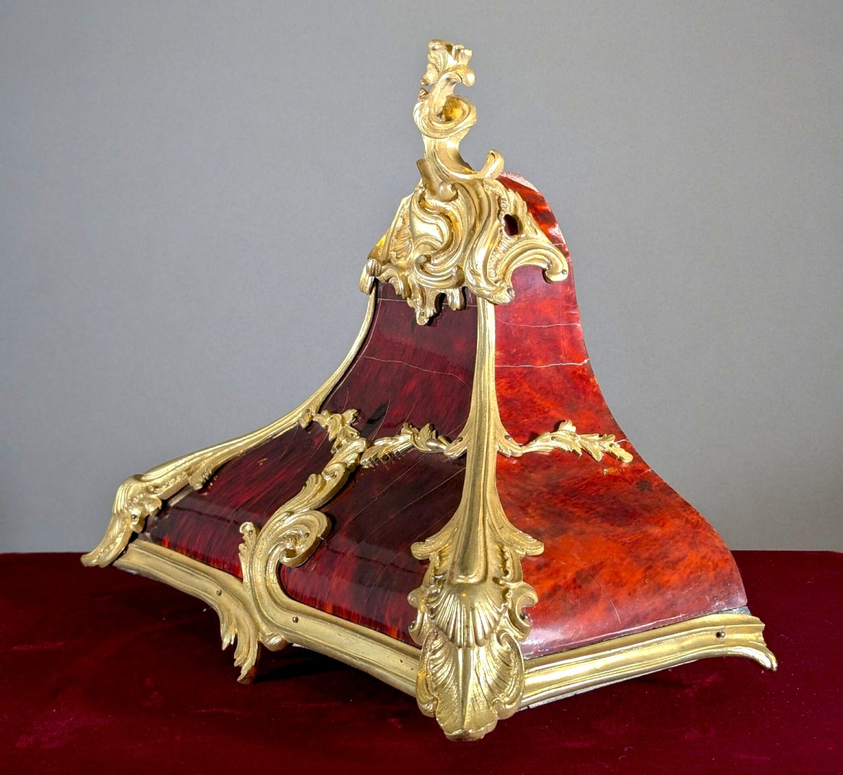 Cartel mural en laque rouge et bronze doré style Louis XV 19ème siècle -photo-3