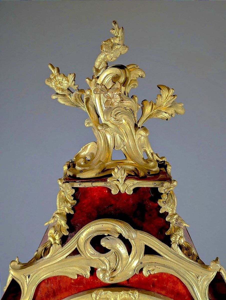 Cartel mural en laque rouge et bronze doré style Louis XV 19ème siècle -photo-4