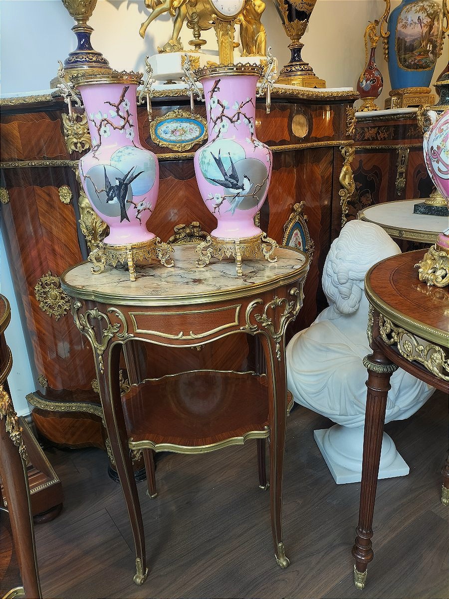 Attribué à Baccarat Paire de vases en opaline japonisant -photo-7