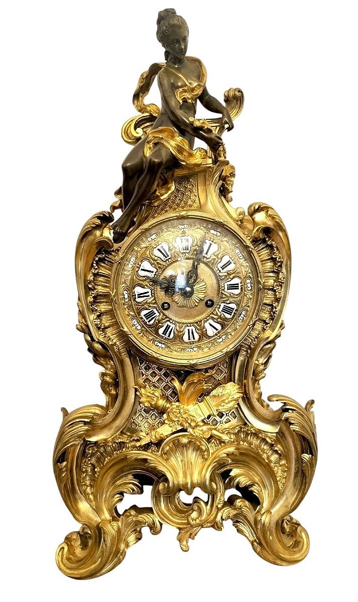 Important 19th-century Gilded And Patinated Bronze Clock 