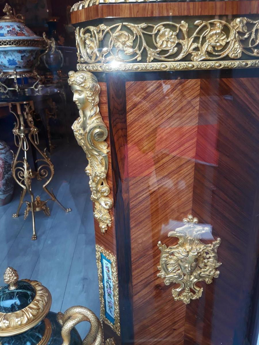 Buffet à Hauteur d'Appui En Placage De Bois De Rose Bronze Dore Et Porcelaine Sèvres -photo-4