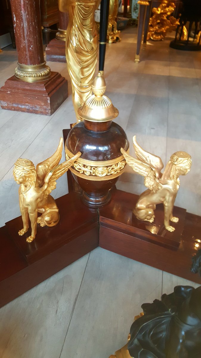 Important Gueridon Gilt Bronze After Desmalter Empire Style-photo-2