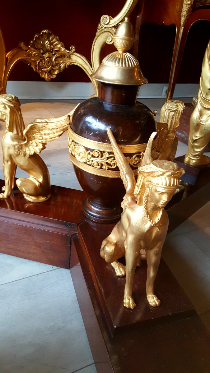 Important Gueridon Gilt Bronze After Desmalter Empire Style-photo-3