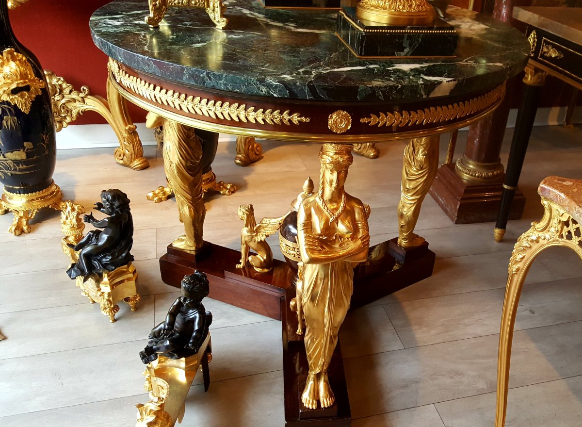 Important Gueridon Gilt Bronze After Desmalter Empire Style-photo-4