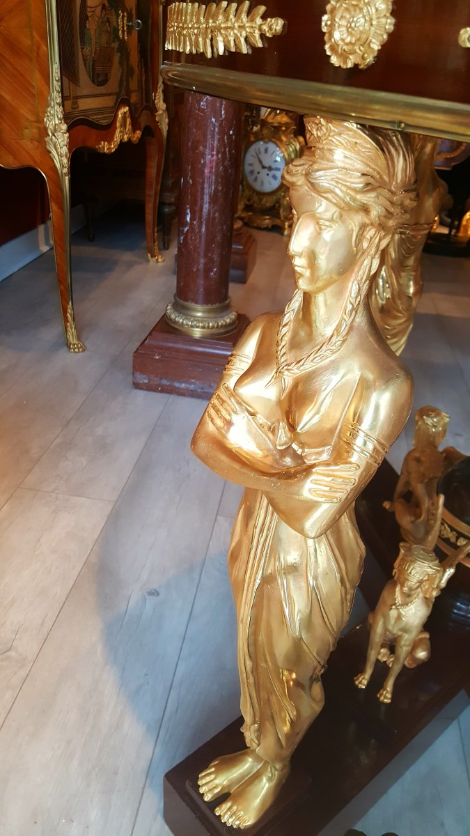 Important Gueridon Gilt Bronze After Desmalter Empire Style-photo-1