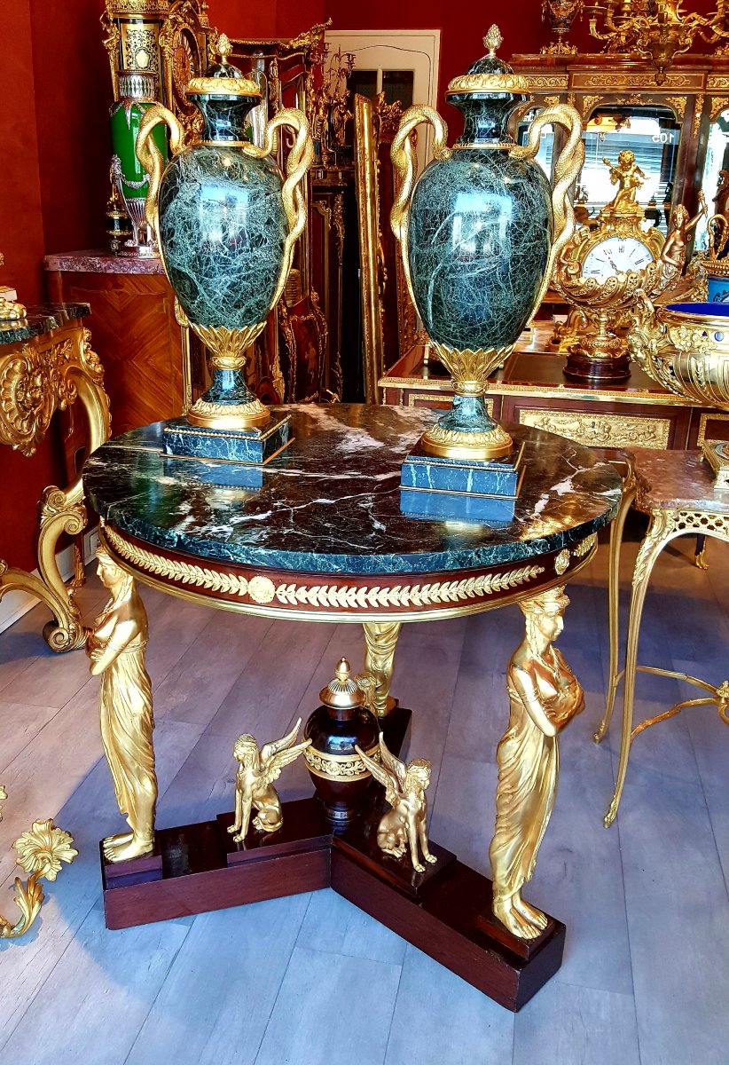 Important Gueridon Gilt Bronze After Desmalter Empire Style