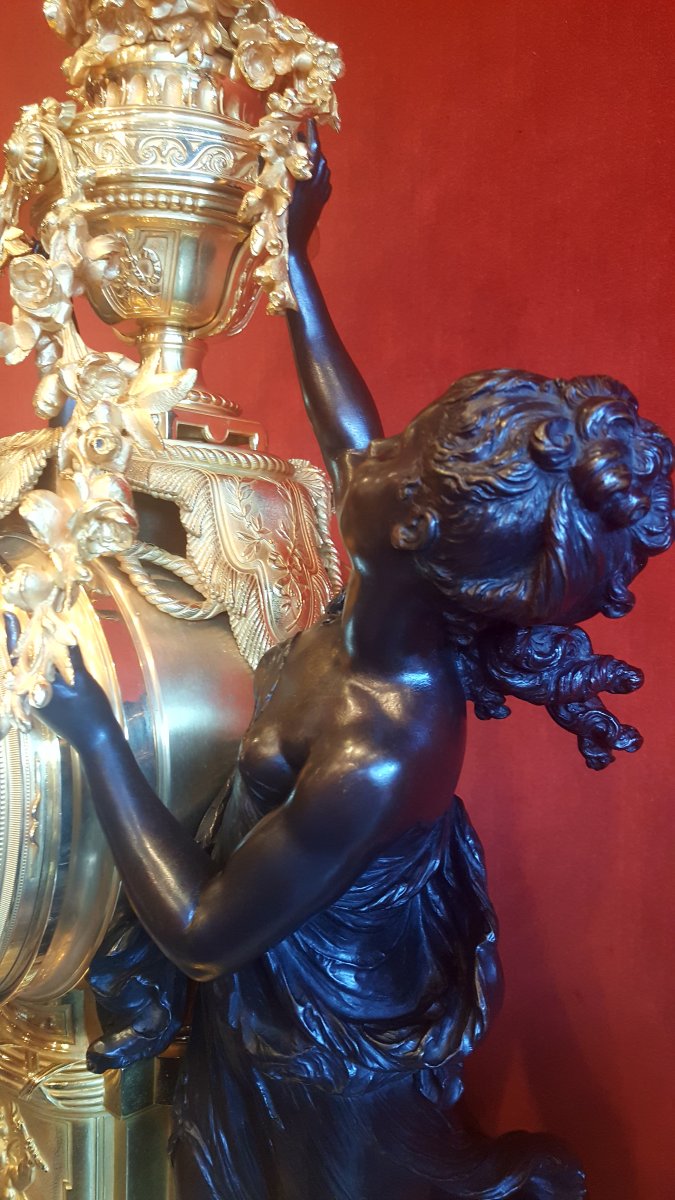 Exceptionnelle Pendule En Bronze Doré Et Patiné Fin 19ème Siècle -photo-1