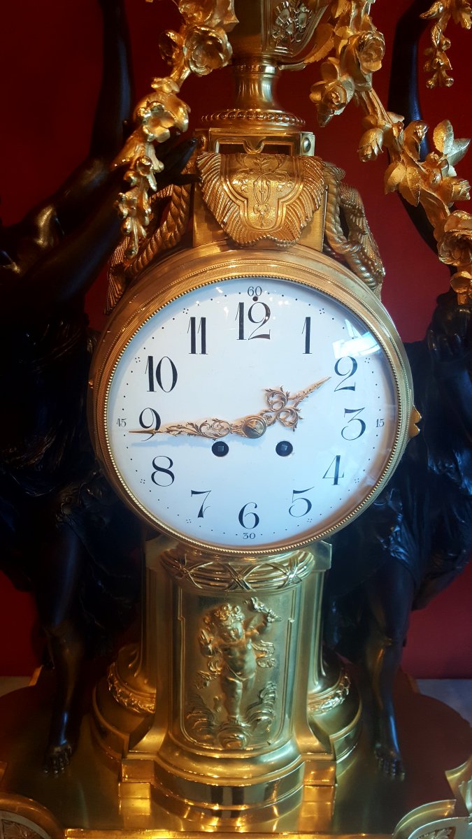 Exceptionnelle Pendule En Bronze Doré Et Patiné Fin 19ème Siècle -photo-3