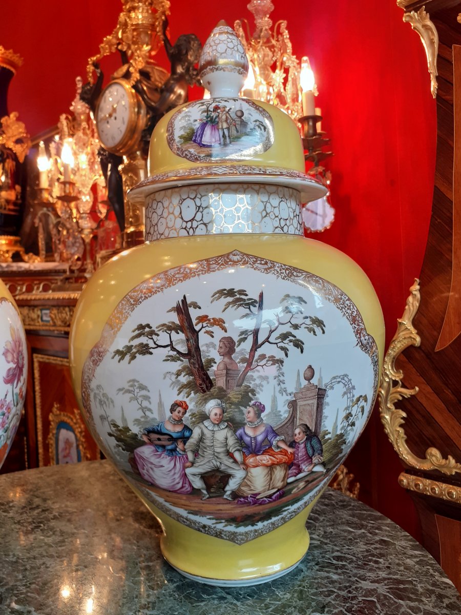 Pair Of Important German Porcelain Cutlery Vases Augustus Rex Style-photo-2
