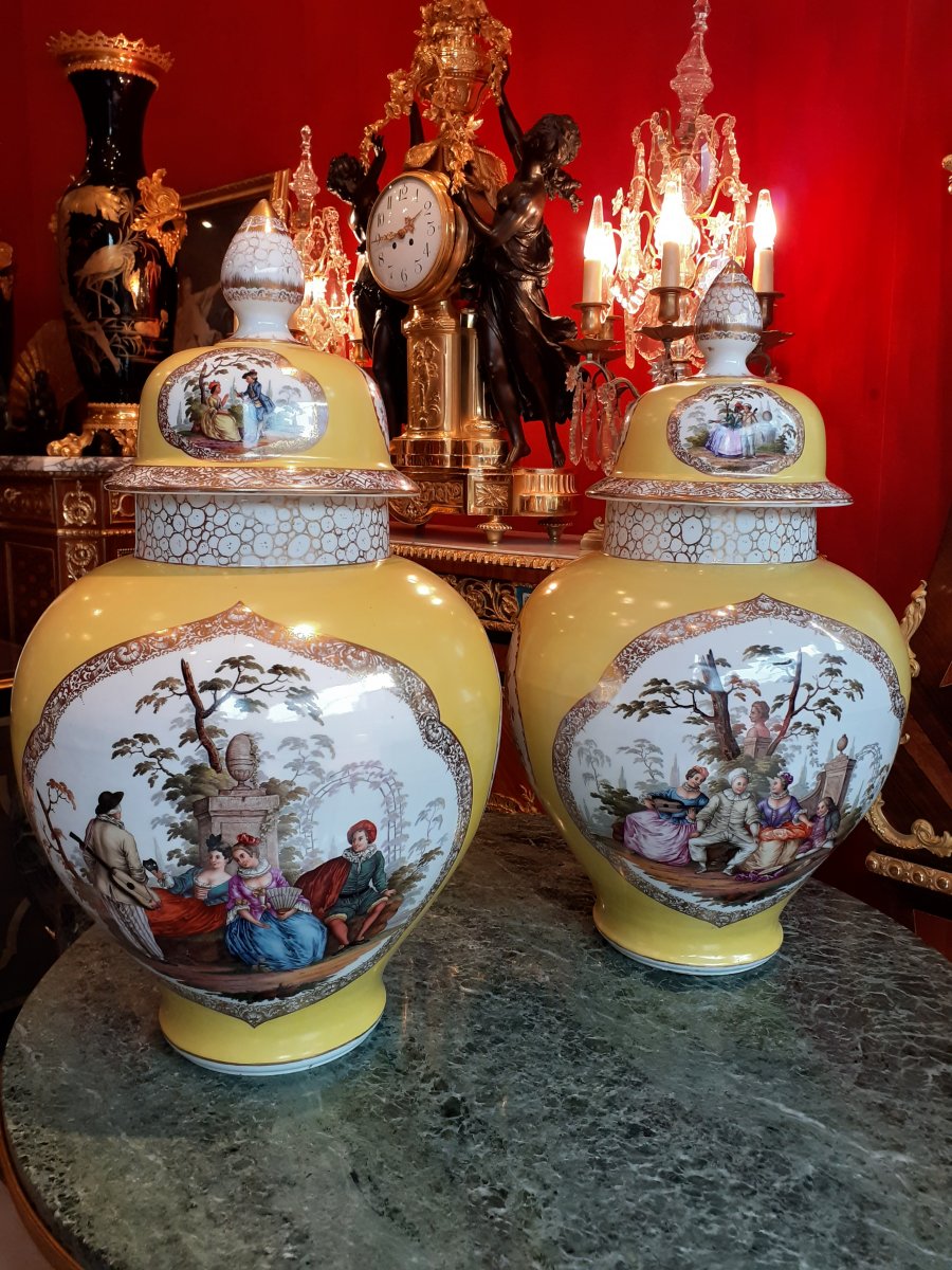 Pair Of Important German Porcelain Cutlery Vases Augustus Rex Style