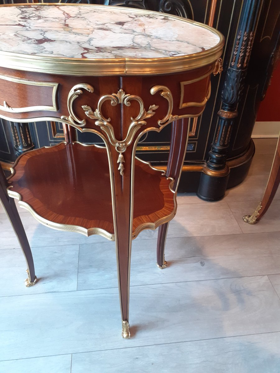 Gueridon En Acajou Et Bronze Doré Style Louis XV Fin 19ème Siècle -photo-3