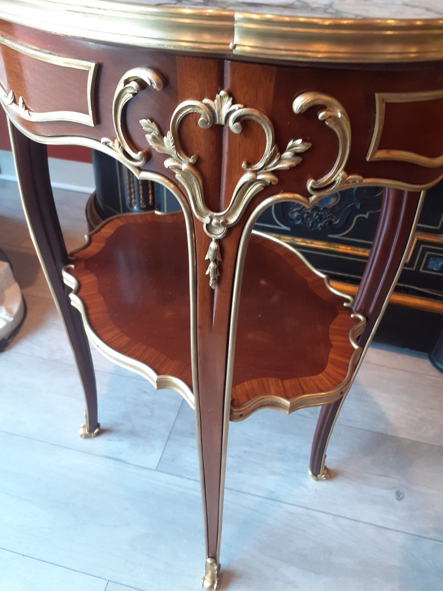 Gueridon En Acajou Et Bronze Doré Style Louis XV Fin 19ème Siècle -photo-4