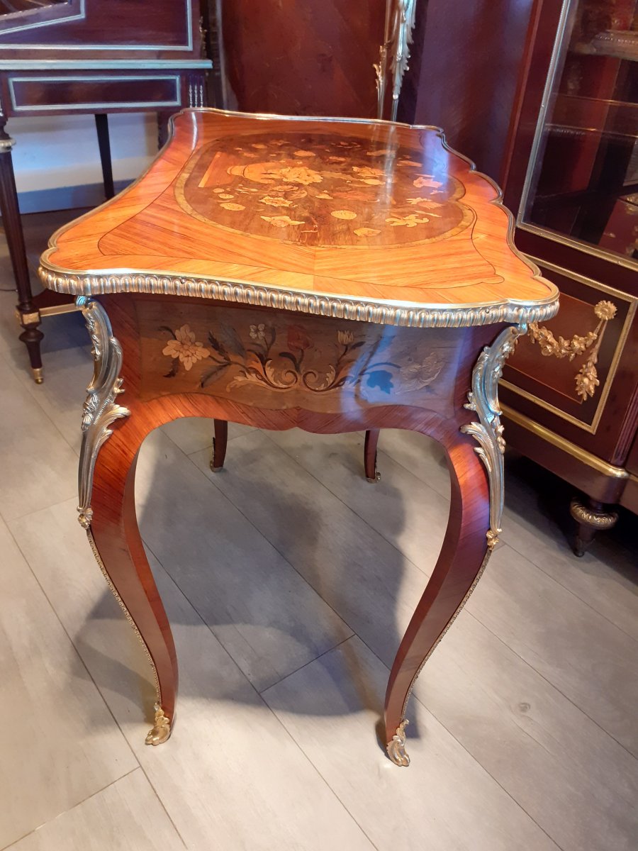 Table In Floral Marquetry And Gilt Bronze Napoleon III Period-photo-3