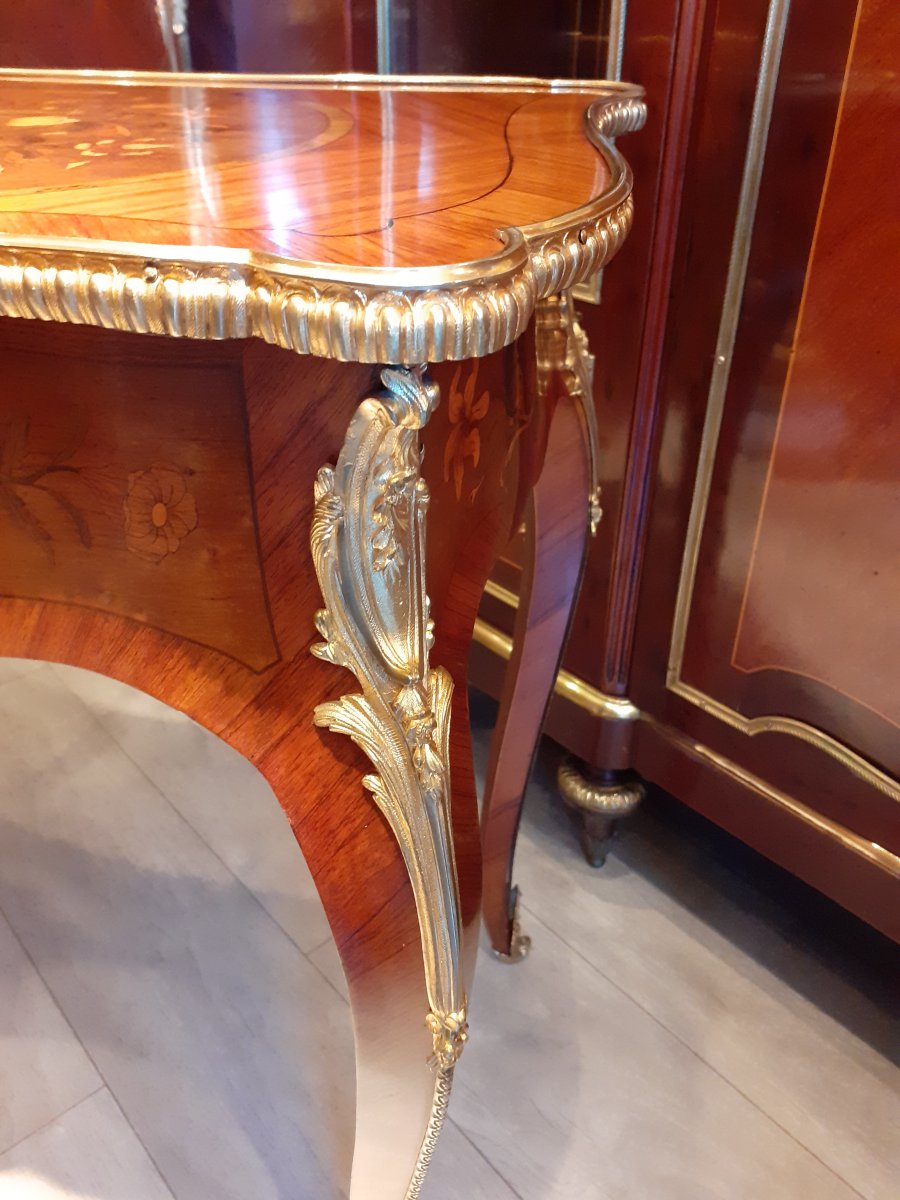 Table In Floral Marquetry And Gilt Bronze Napoleon III Period-photo-1