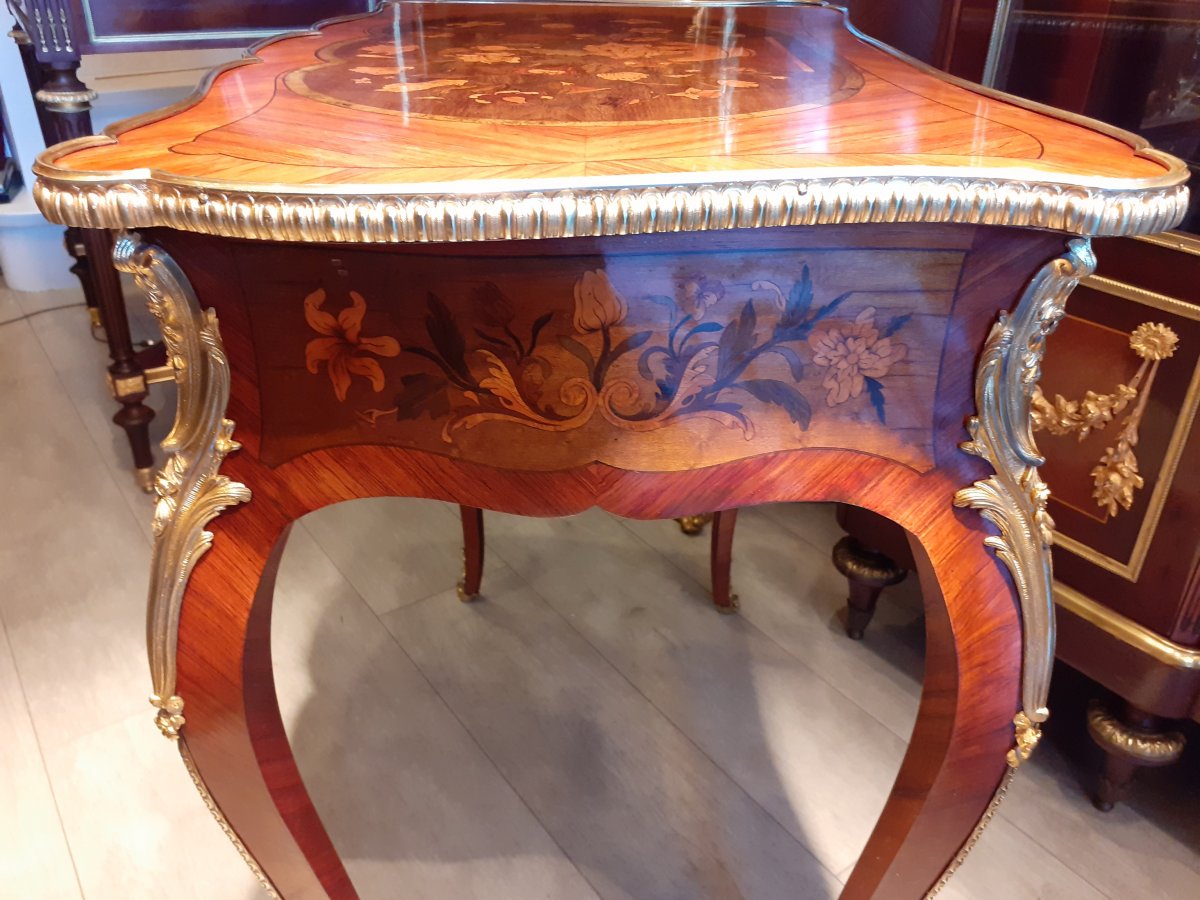 Table In Floral Marquetry And Gilt Bronze Napoleon III Period-photo-2