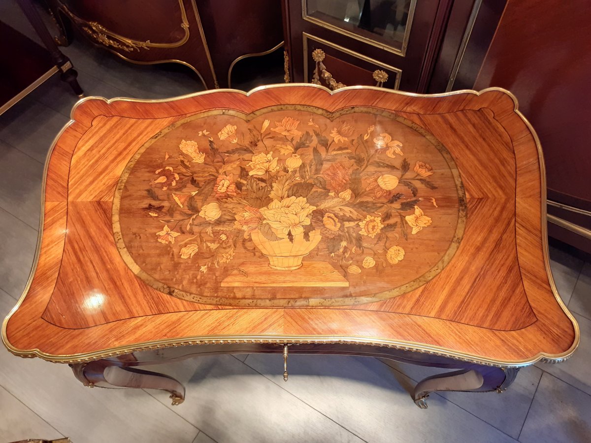 Table In Floral Marquetry And Gilt Bronze Napoleon III Period-photo-4