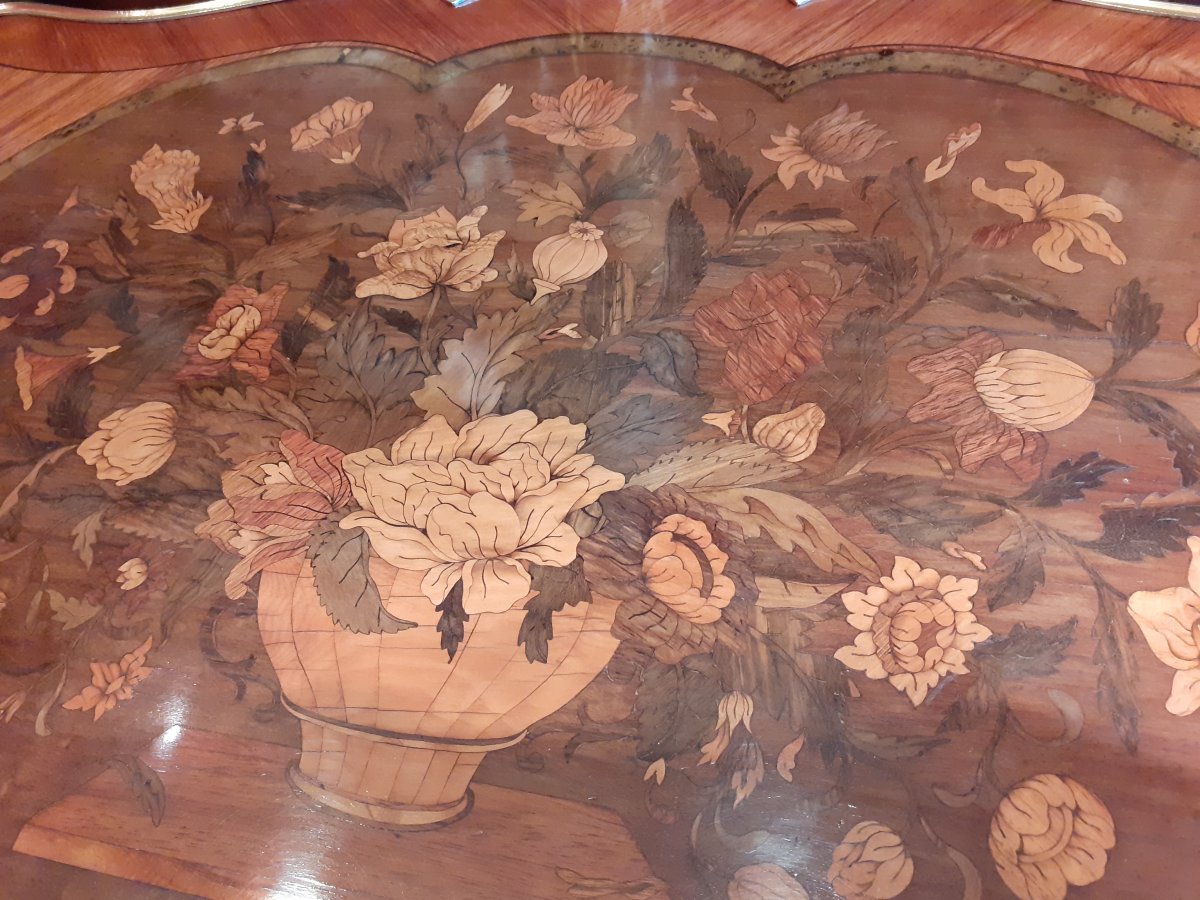 Table In Floral Marquetry And Gilt Bronze Napoleon III Period-photo-5