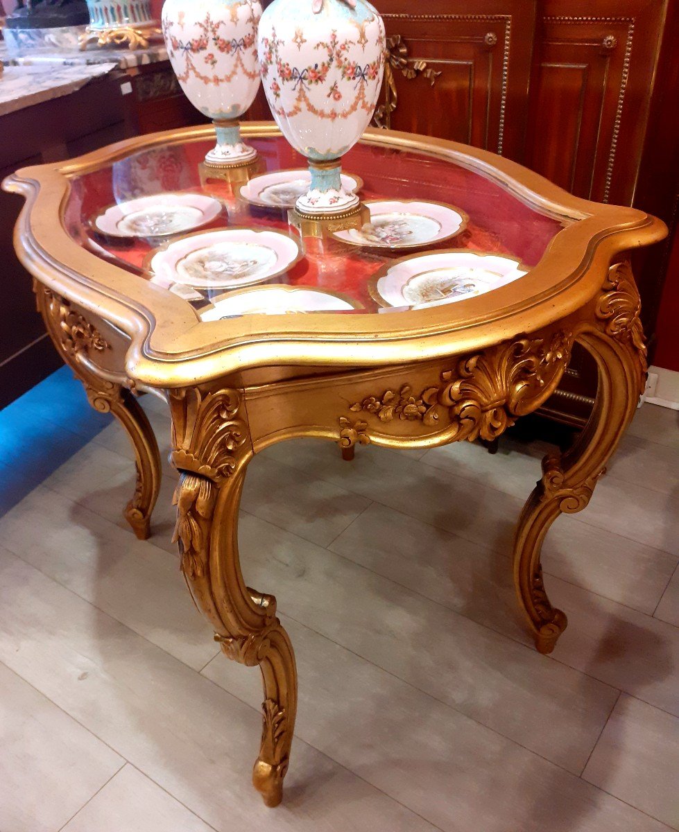 Louis XV Style Golden Wood Showcase Table-photo-2