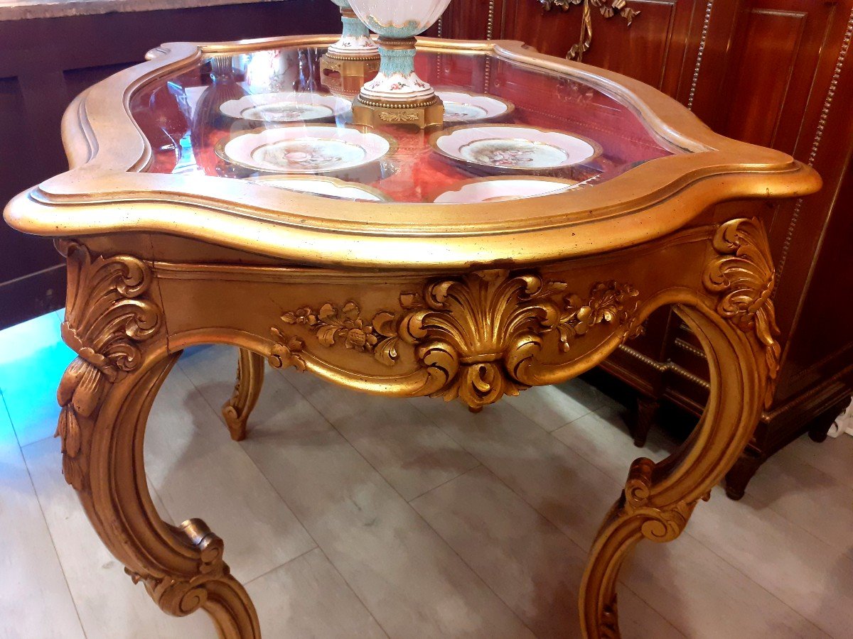 Louis XV Style Golden Wood Showcase Table-photo-3