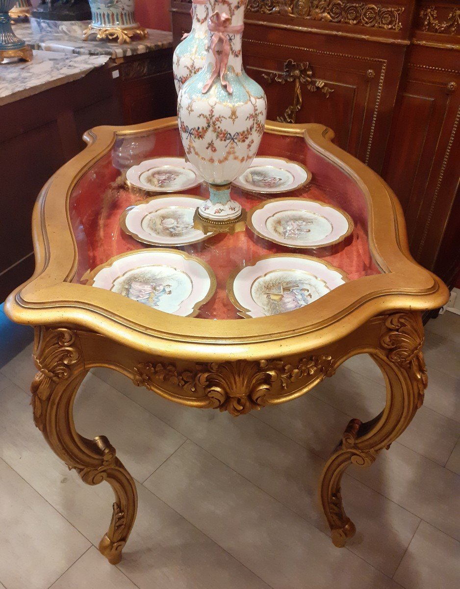 Louis XV Style Golden Wood Showcase Table-photo-6