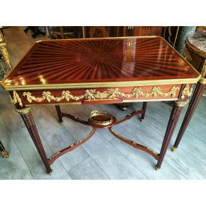 Table In Marquetry And Gilt Bronze 19th Century