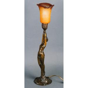 Lampe En Bronze Patiné époque Art Nouveau 