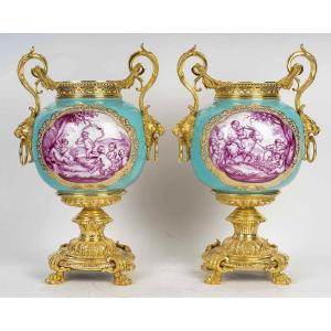 Pair Of Paris Porcelain Vases With Gilt Bronze Mount 