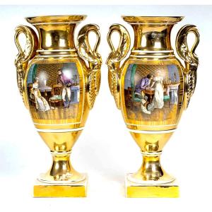 Paire de grands vases en porcelaine de Paris style Empire
