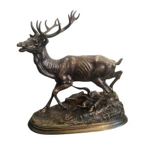 Jules Moigniez Patinated Bronze Deer Antique Cast 19th Century 