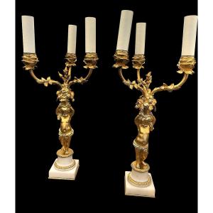 Paire de candélabres en bronze doré Barbedienne 19ème siècle 