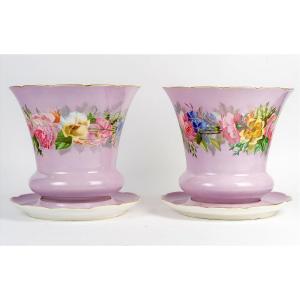 Pair Of Paris Porcelain Pot Holders And Saucer