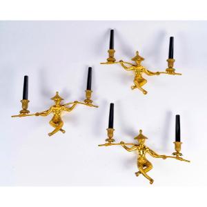 Suite Of 3 Gilded Bronze " Chinoiserie" Circa 1940