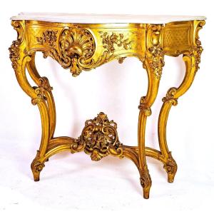 Importante console en bois doré et sculpté 19ème siècle 