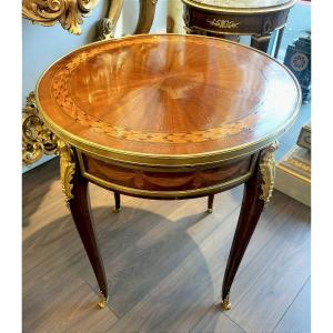 Transition-style Side Table With Marquetry And Gilded Bronze, Late 19th Century