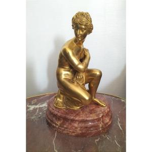 Gilded Bronze Sculpture Based On The Ancient Aphrodite Seated On A Turtle