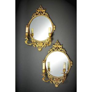 Pair Of Gilded Bronze Mirror Sconces From The Early 20th Century 