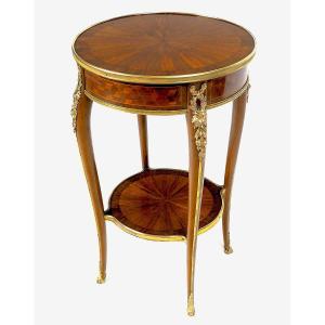 Transition Louis XV–louis XVI-style Side Table In Marquetry And Gilded Bronze 