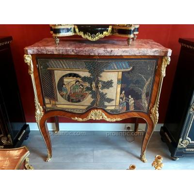 Commode Haute Style Transition Bronze Dore Et Style Laque Coromandel