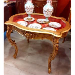 Table Vitrine En Bois Doré Style Louis XV