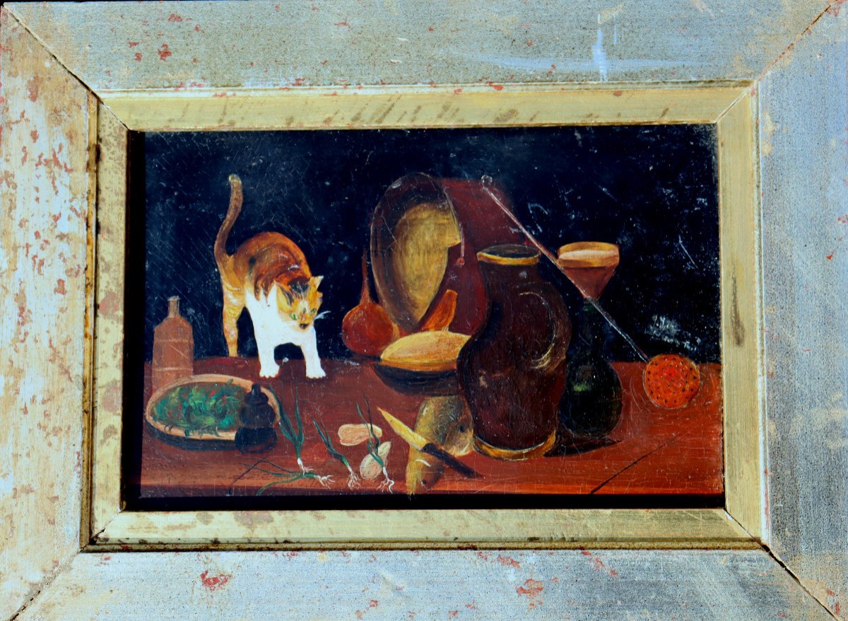Mebzet (19th ): "still Life With Cat"