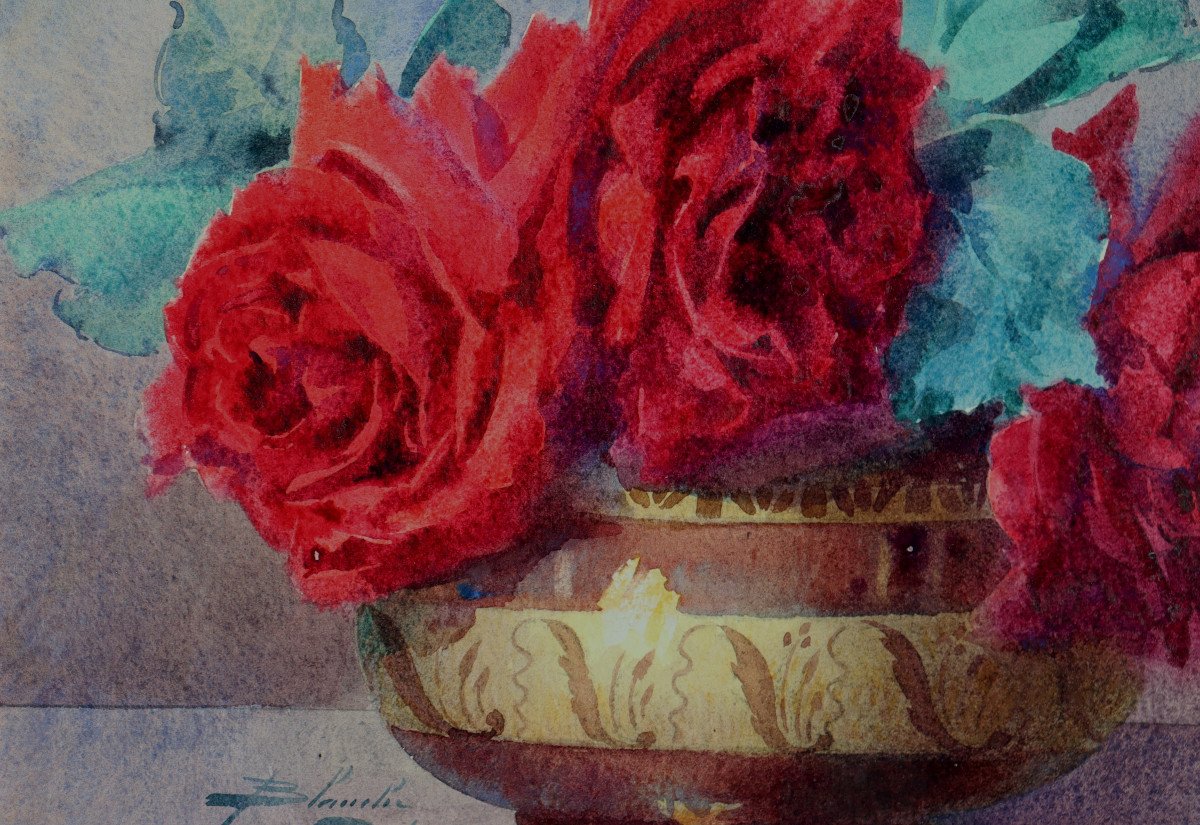 Blanche Odin : "bouquet Of Red Roses In An Enameled Earthenware Vase"-photo-3