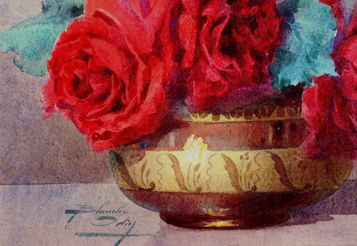 Blanche Odin : "bouquet Of Red Roses In An Enameled Earthenware Vase"-photo-4
