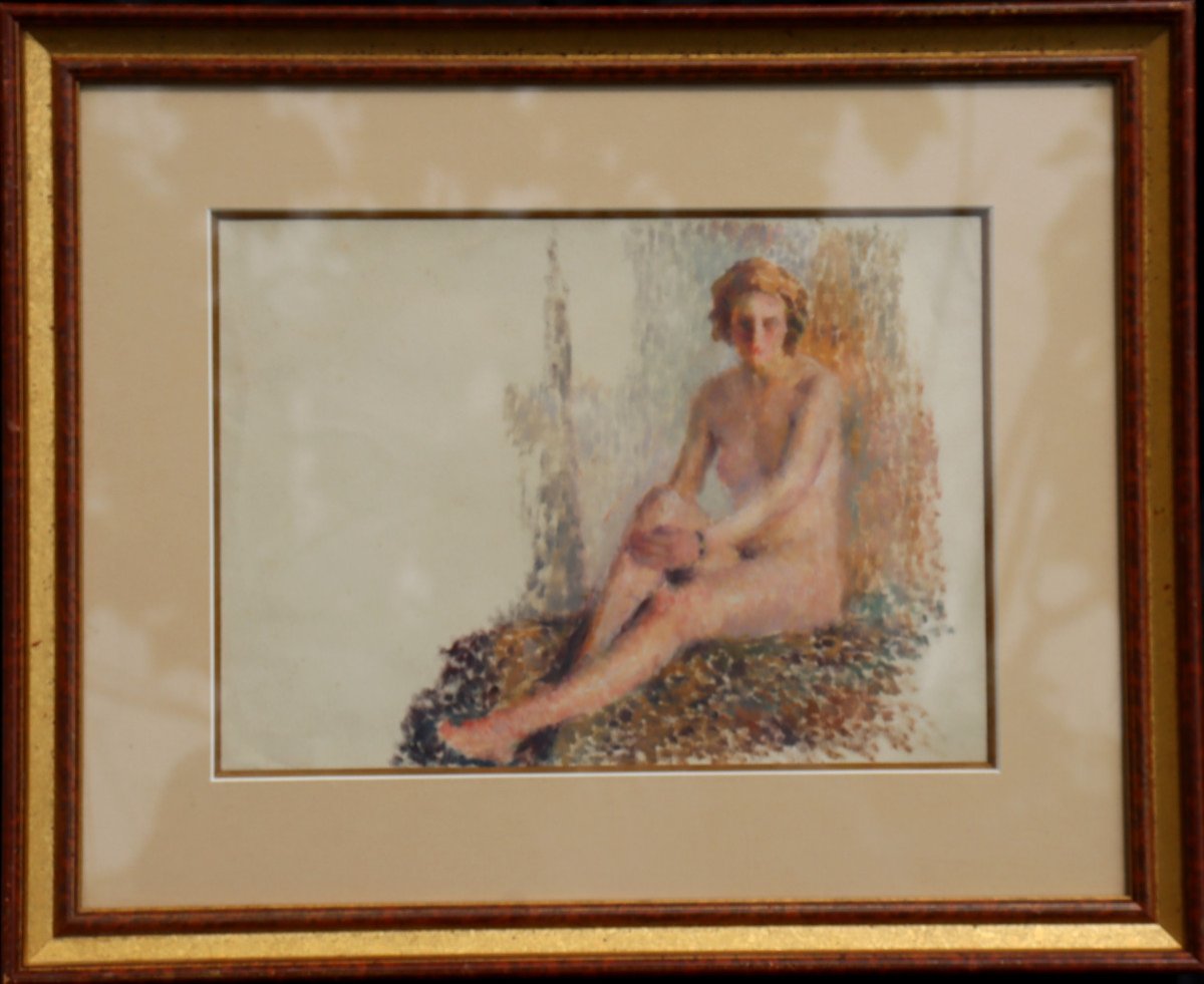 Pointillist School Circa 1910:  "the Blond Nude"-photo-2