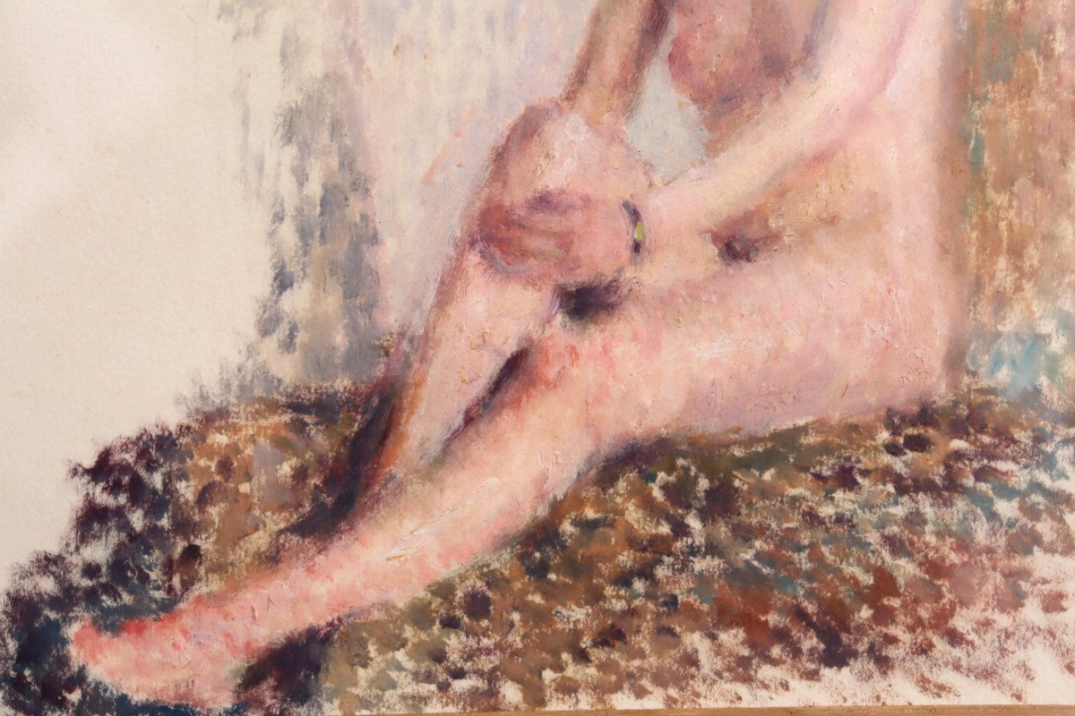Pointillist School Circa 1910:  "the Blond Nude"-photo-3