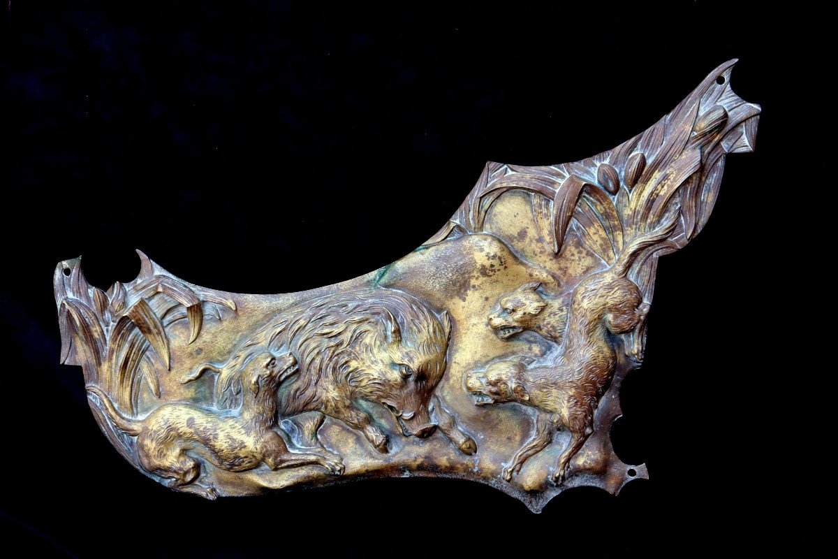 PAIRE DE PLAQUES CYNEGETIQUES EN BRONZE-photo-3